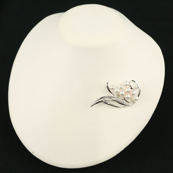 ミキモト ブローチ パール 真珠 5.6-6.8mm ダイヤ ダイヤモンド K14WG  