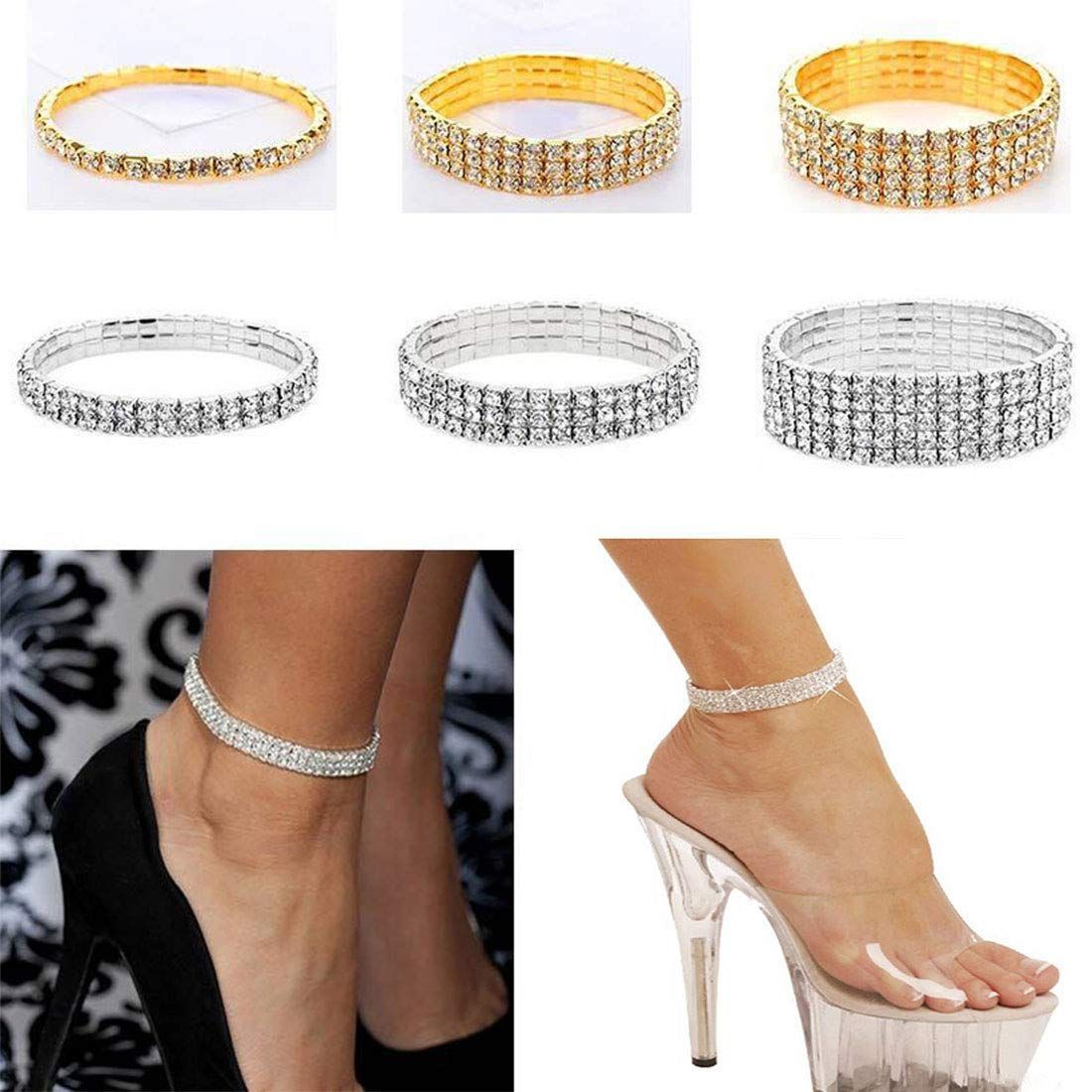  アンクレット レディース ステンレス ホワイト ジルコニア 足首 伸び縮み豪華 一連 二連 Deelfel 三連 四連 五連 揃い ピカピカ ダイヤアンクレット パーティ ファッション アンクレット アクセサリー