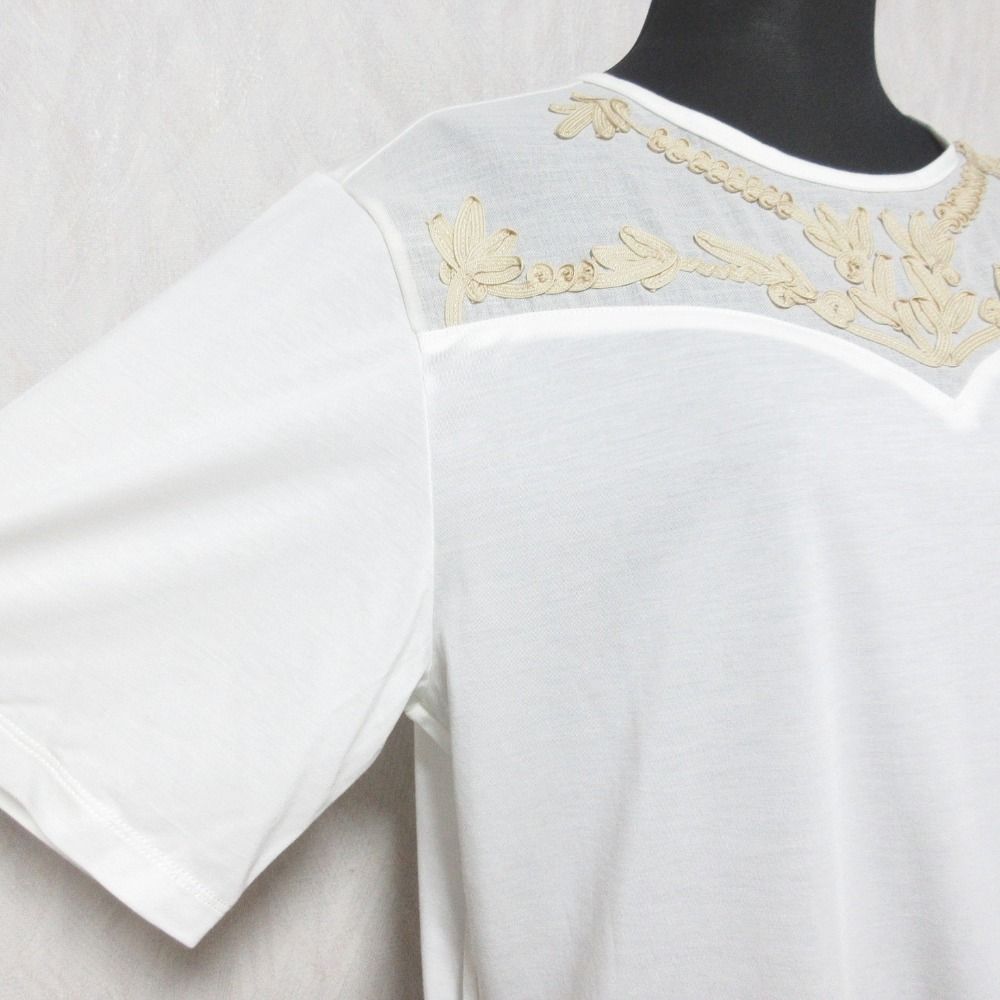 美品 22SS LOKITHO for PARIGOT ロキト パリゴ 別注 コード刺〓シアーTシャツ 半袖 カットソー LKC22SS-PRG1 F ホワイト レディース 古着 中古 美品 22SS LOKITHO for PARIGOT ロキト パリゴ 別注 コード刺繡