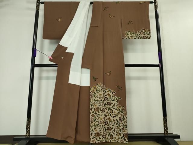 平和屋本店□極上 訪問着 無双 紗×紗 枝花文 黒地 暈し染め 逸品 未