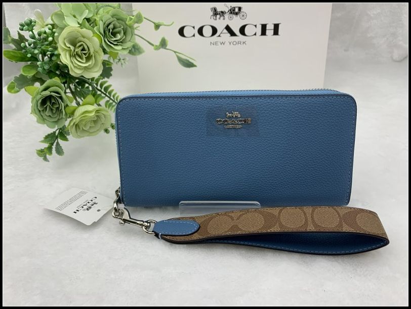 COACH 長財布 コーチ 財布 ブルー ストラップ付き  キャンバス プレゼント 贈り物 ギフト シグネチャー ロング ジップ 新品 未使用 ファッション CK427 A205Z-7