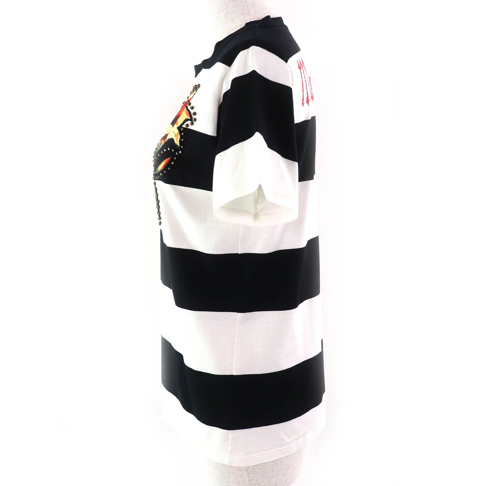 極美品△GUCCI グッチ 422730 Mare Gothicum フラワー スタッズ ボーダー柄 クルーネック 半袖Ｔシャツ ブラック ホワイト M 伊製 正規品 極美品△GUCCI グッチ 422730 コットン100％ Mare Gothicum