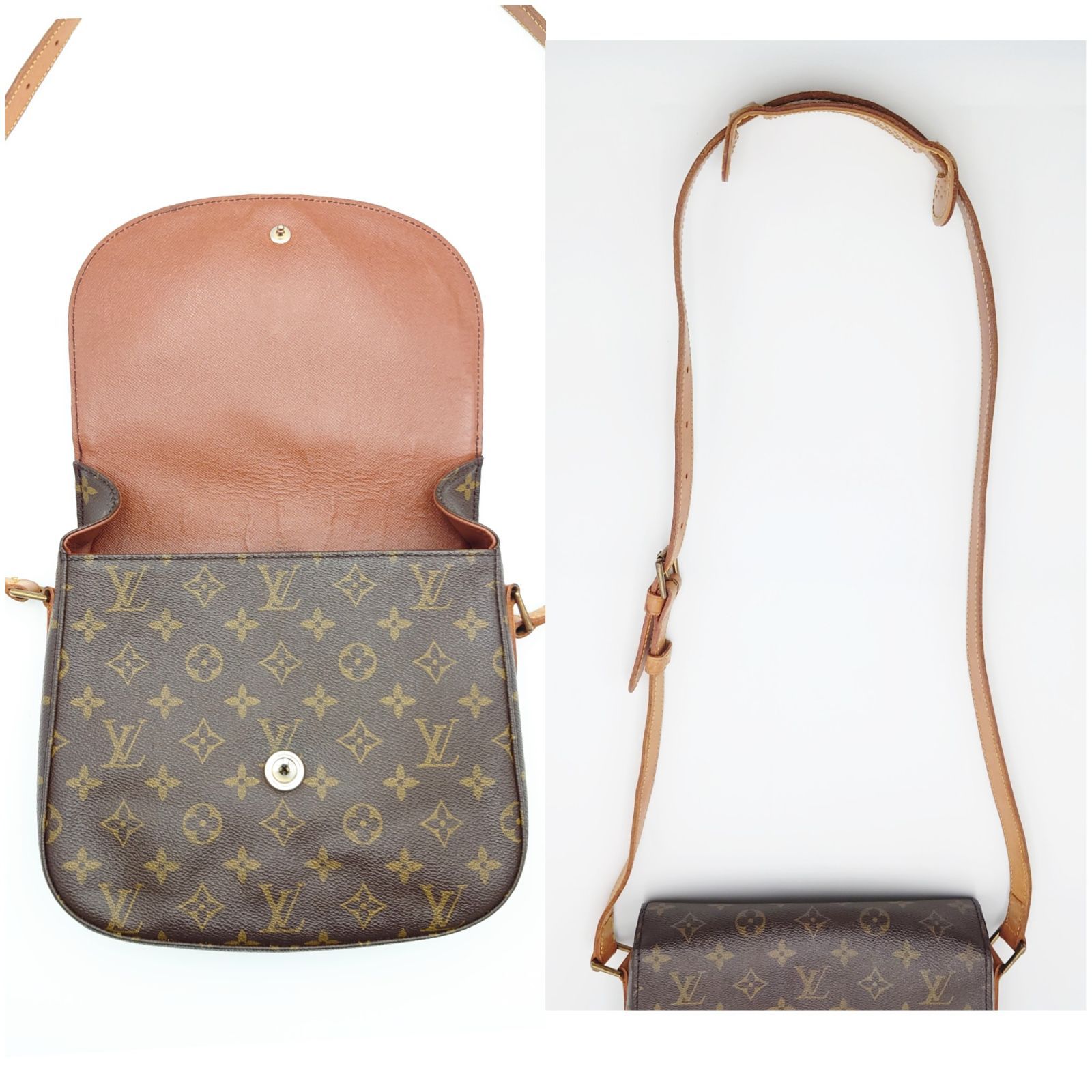 美品 ルイヴィトン モノグラム サンクルー ショルダーバッグ レザー ヌメ革 ルイヴィトン モノグラム サンクルー ショルダーバッグ レザー ヌメ革