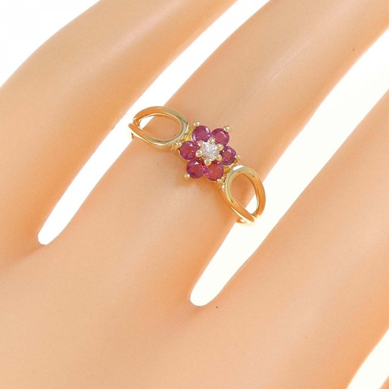 K18YG フラワー ルビー リング 0.20CT - メルカリ