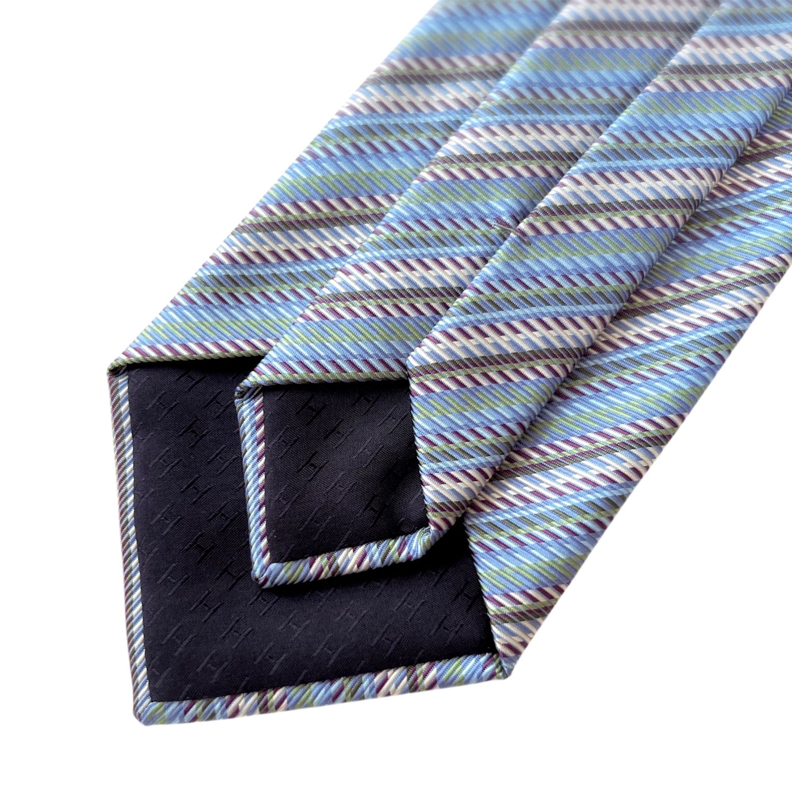 美品✨HERMESエルメス ネクタイ ストライプ ブルー系フランス製