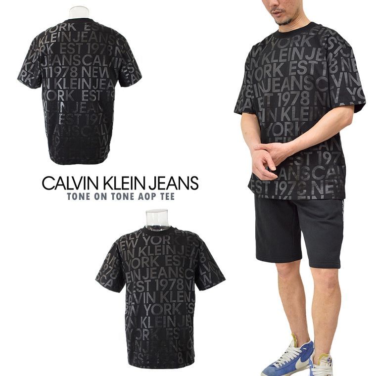 CALVIN KLEIN JEANS カルバンクライン クルーネックTシャツ 希少 プレゼント 父の日 ロゴTEE メンズトップス TONE ON TONE AOP TEE 半袖T メンズTシャツ 半TEE オーバーサイズ ユニセックス 男女兼用