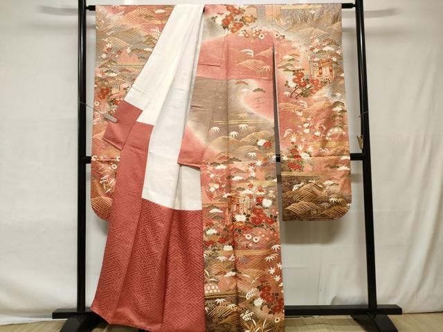 平和屋着物○訪問着 駒刺繍 流水草花文 金彩 正絹 逸品 AAAY6600zg 平和