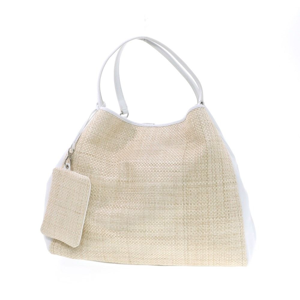 【中古】ガレリアント GALLERIANT ストロー レザー トートバッグ ホワイトxベージュ【W43xH36xD15.5】【メンズ】