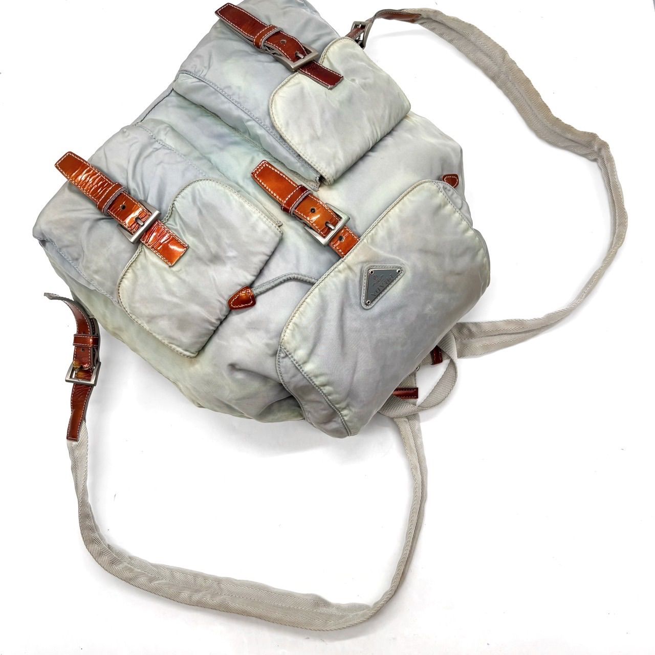 希少✨PRADA リュック 三角ロゴ チェーン ナイロン レザー ネイビー