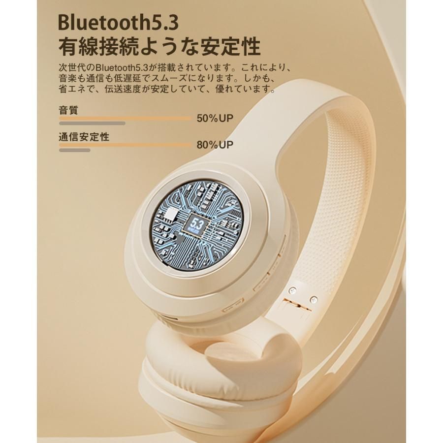 【正規品】 ワイヤレスヘッドホン イヤホン Bluetooth5.3 ヘッドセット HiFi高音質 クリア通話 マイク内蔵 ステレオサウンド ゲーミングイヤホン SDカード対応