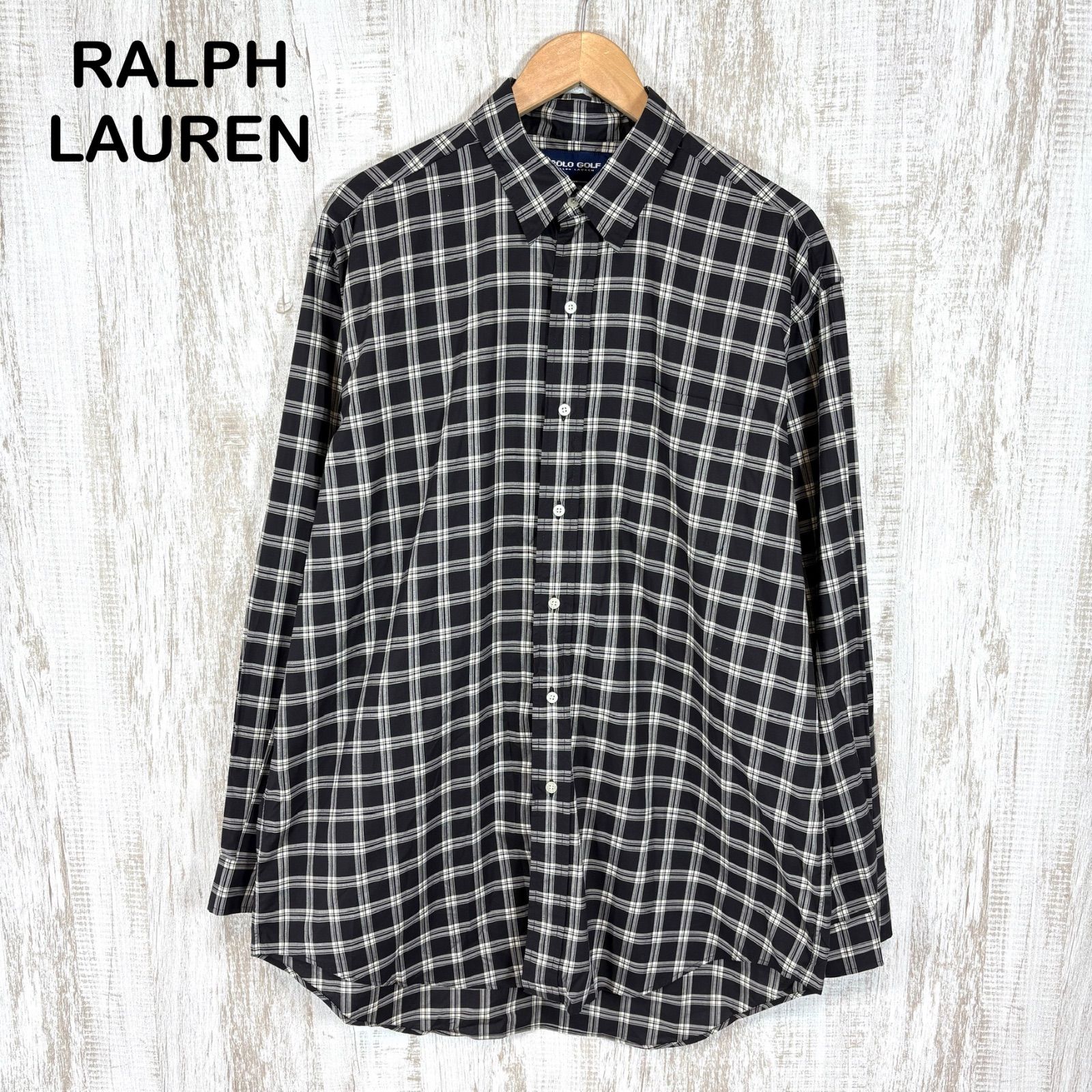 90s ポロゴルフ ラルフローレン POLO GOLF RALPH LAUREN LOFTING チェック 長袖 シャツ くすみブラック 黒
