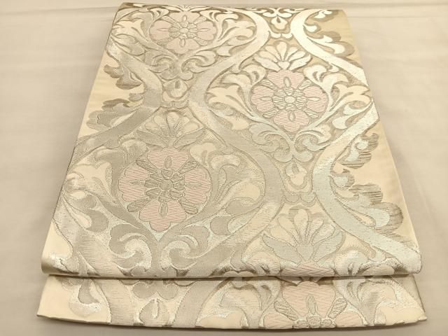 平和屋着物◎西陣 服部織物謹製 六通柄袋帯 唐織 白鳥綴子 銀糸