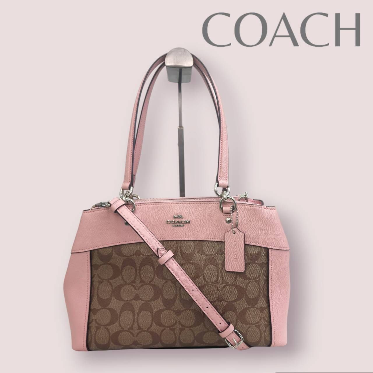 COACH コーチ 2way トートバッグ ショルダーバッグ シグネチャー F25396 ピンク×ブラウン 鞄