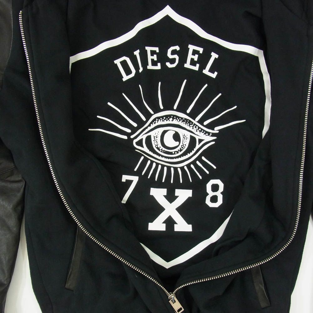 DIESEL ディーゼル 00E8F2 ラムレザー 切替 ジップ パーカー ブラック