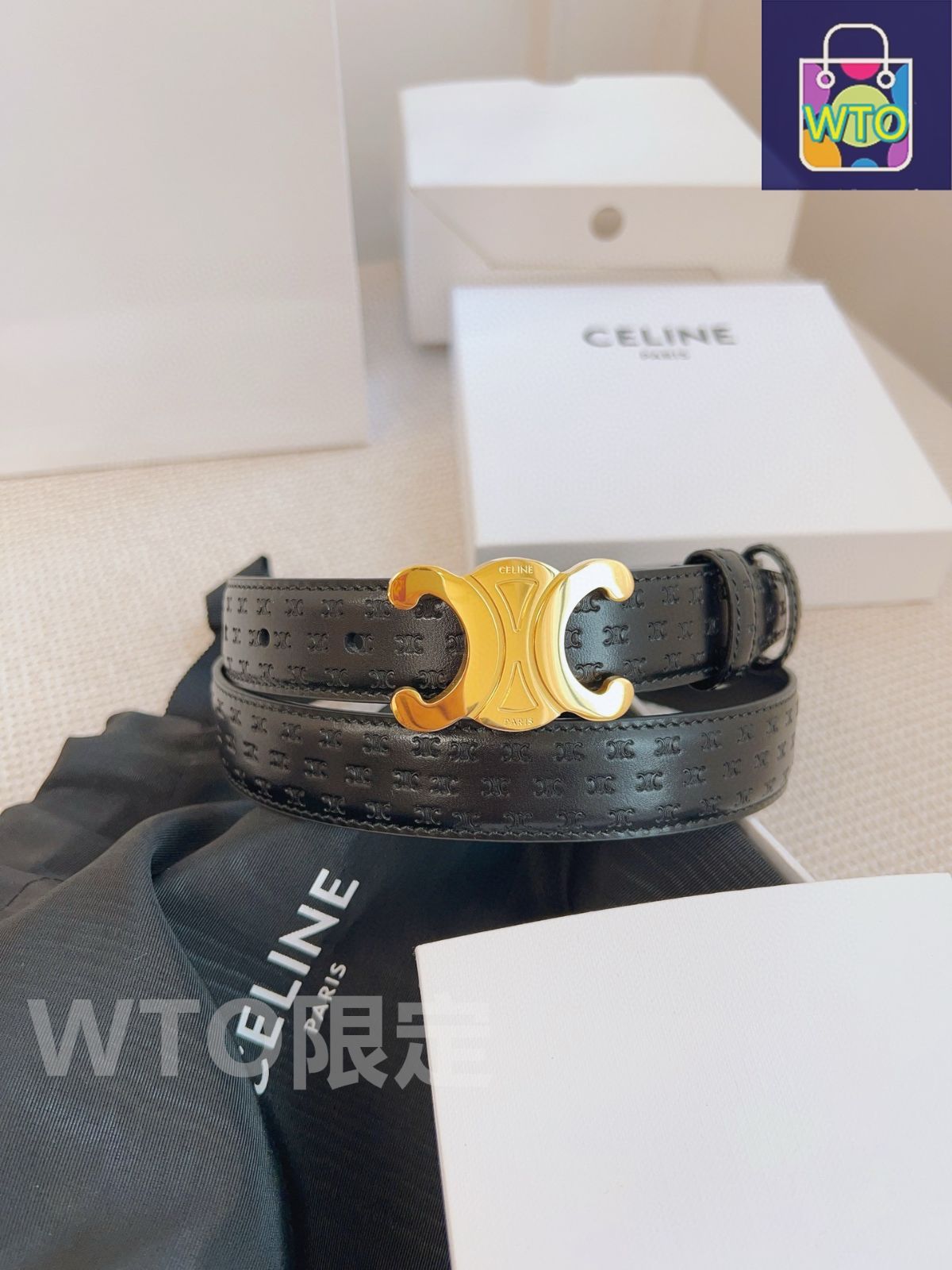 CELINE ブラックレザー ベルト