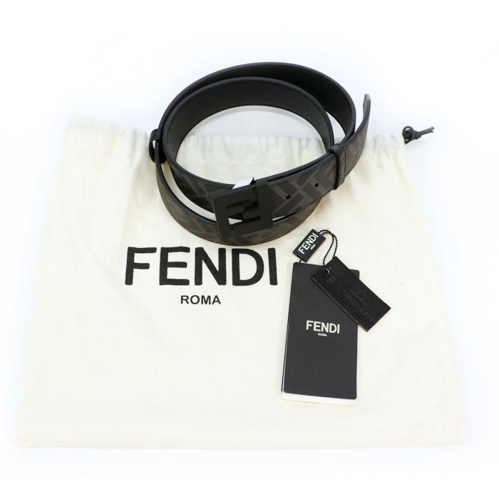 フェンディ FENDI ブラックレザー ベルト ズッカ柄 カーフレザー