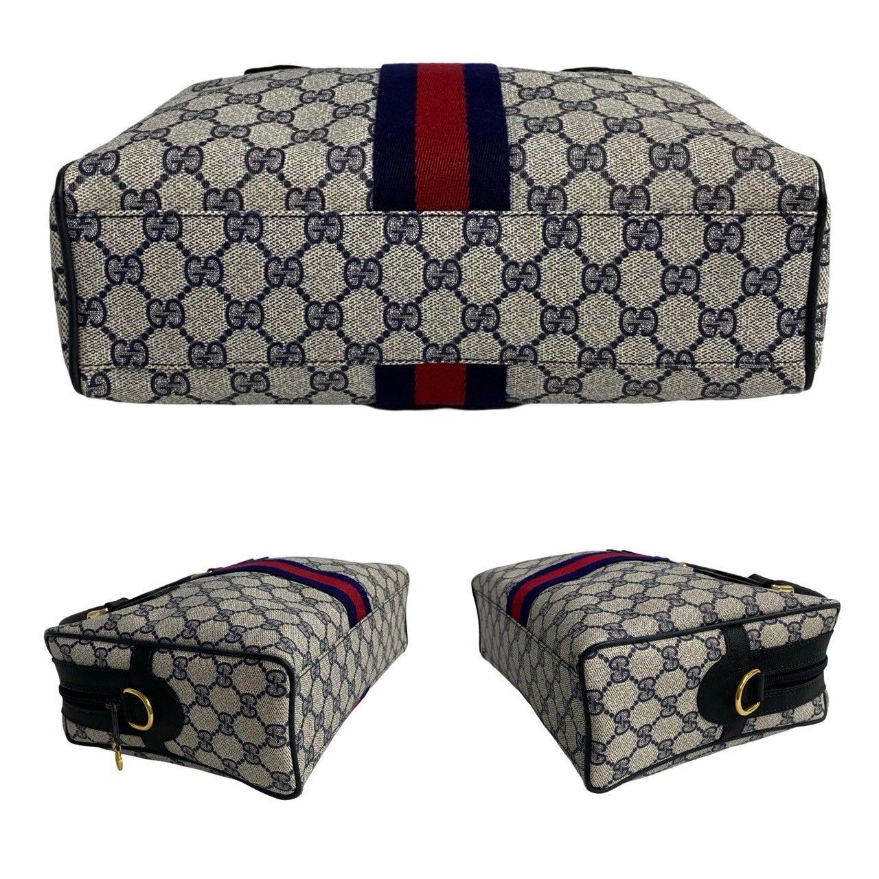 美品✨オールド グッチ　ミニボストンバッグ　GGスプリーム シェリーライン 紺 オールドグッチ ボストンバッグ シェリーライン GGスプリーム