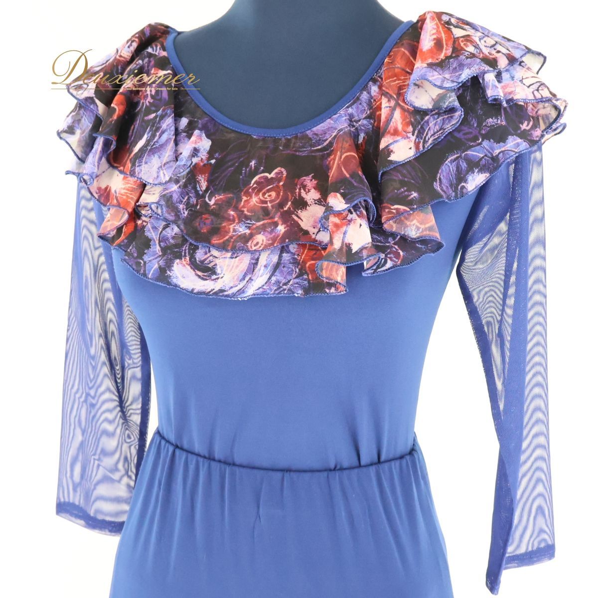 社交ダンス 衣装 ツーピース ワンピース ドレス クリエイトサン 青 花柄 レッスン 練習着 ブルー系 Create-Sun レース フリル 柄 模様 フラワー おしゃれ カジュアル ダンスウェア 練習用 女性用 舞台 パーティー 社交ダンス 衣装 ツーピース ワンピース ドレス クリエイトサン