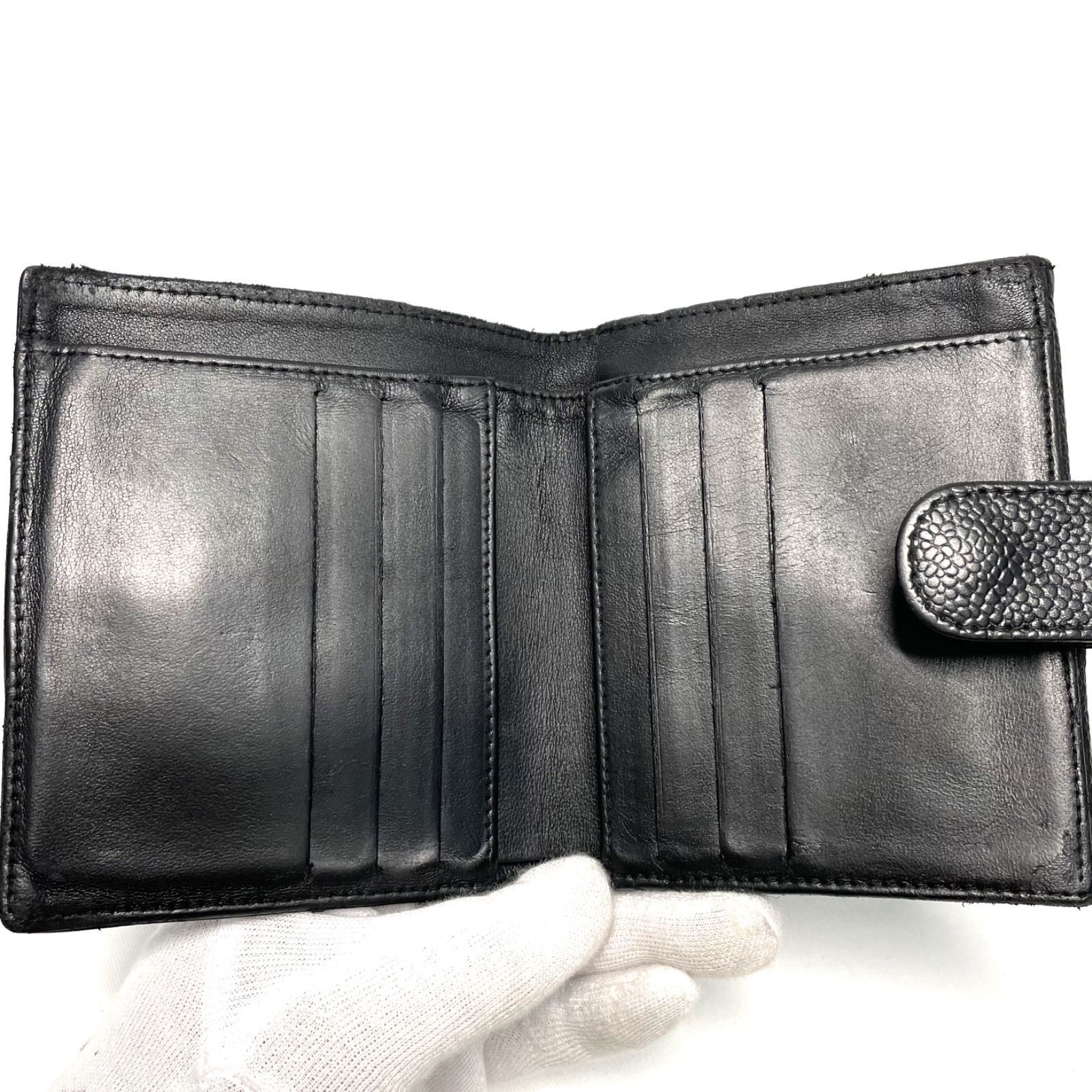 CHANEL シャネル キャビアスキン ココマーク 二つ折り財布 ブラック