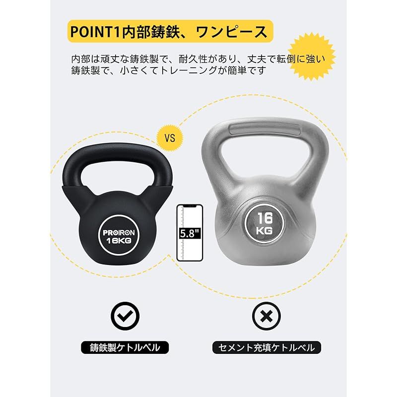 PROIRON ケトルベル ネオプレン kettlebell 一体型鋳鉄製 ?? 鉄アレイ