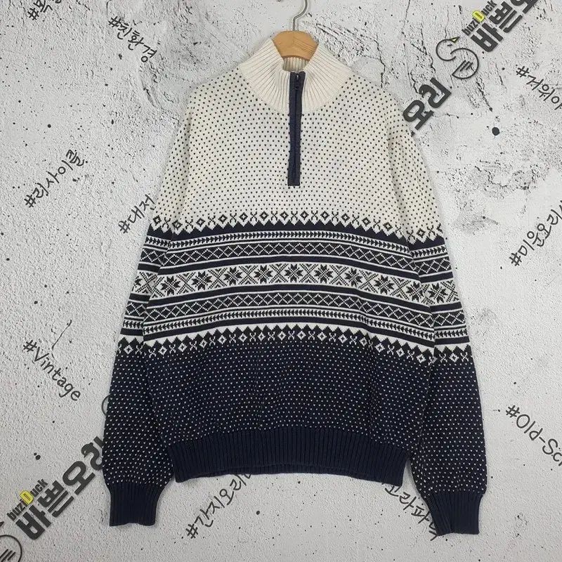 Tommy Hilfiger(トミーヒルフィガー) ノルディック パターン ハーフジップアップ ニット セーター ネイビー クリーム 2400071