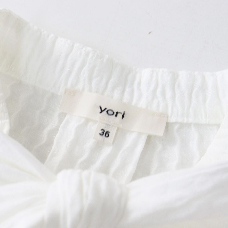 YORI フクレリボンブラウス M ホワイト 36 美品 中古・古着通販】YORI