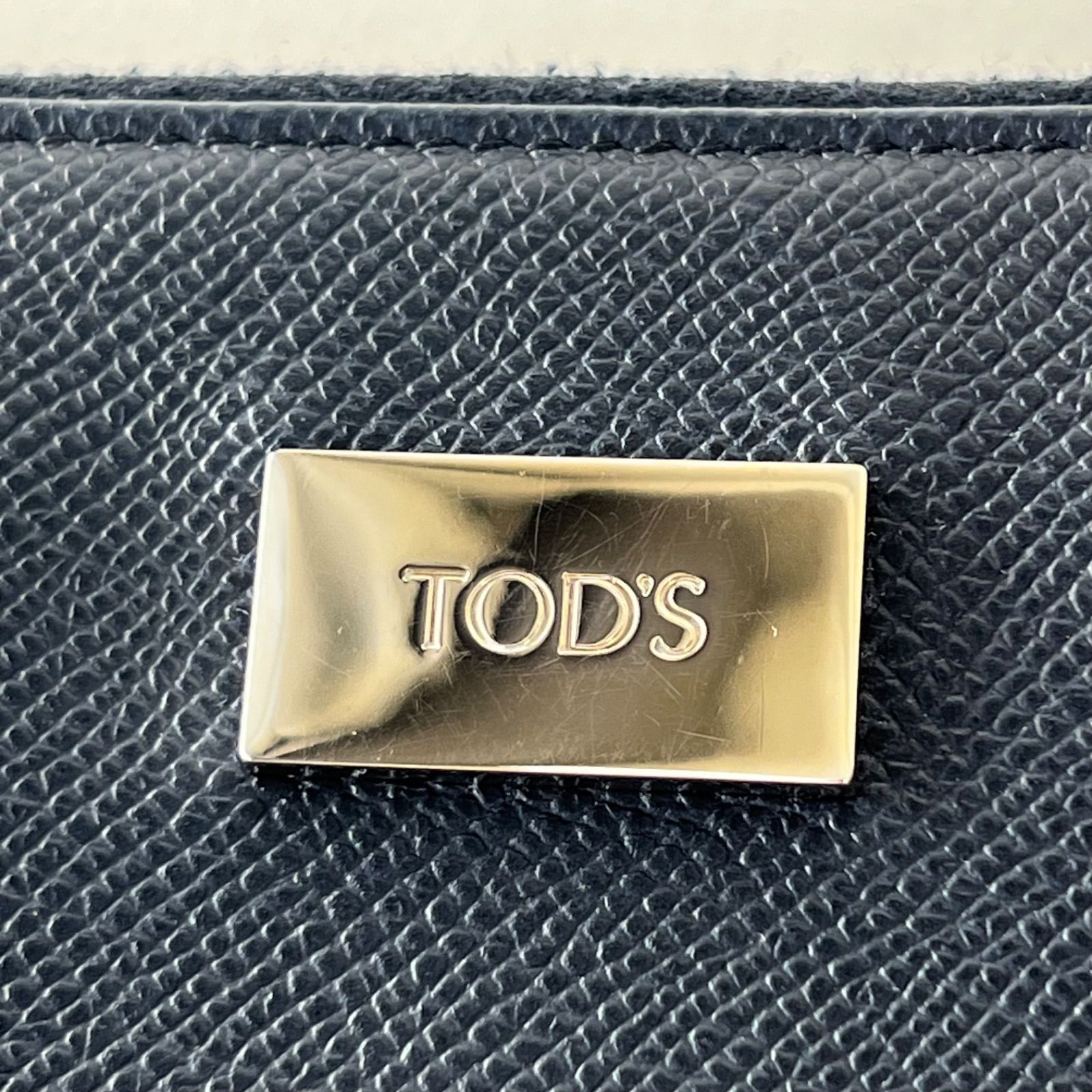 トッズ  TODS TOD’S 財布 長財布 ラウンド レザー 牛革 ネイビー ブルー シルバー金具 箱あり