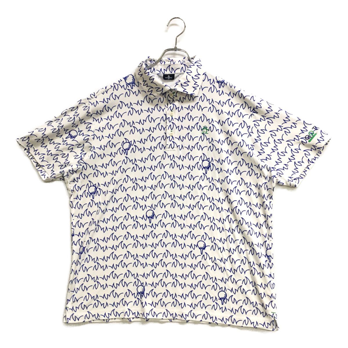 中古 メンズ マンシングウェア Munsing wear 半袖ポロシャツ 3L 白×青 ホワイト 総柄 大きいサイズ