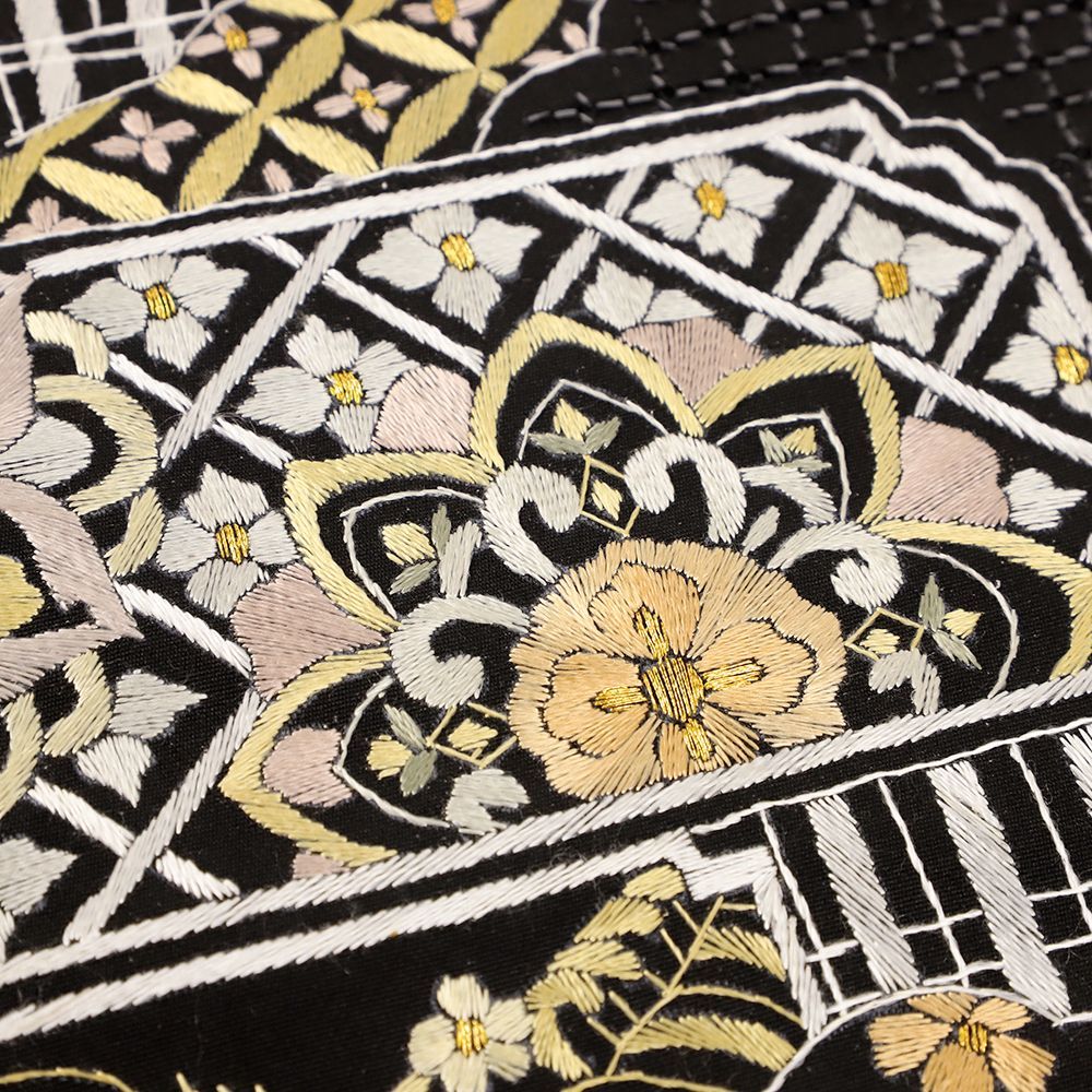 正絹 六通袋帯 汕頭 中国伝統刺繍汕頭刺繍 正倉院華紋 金糸