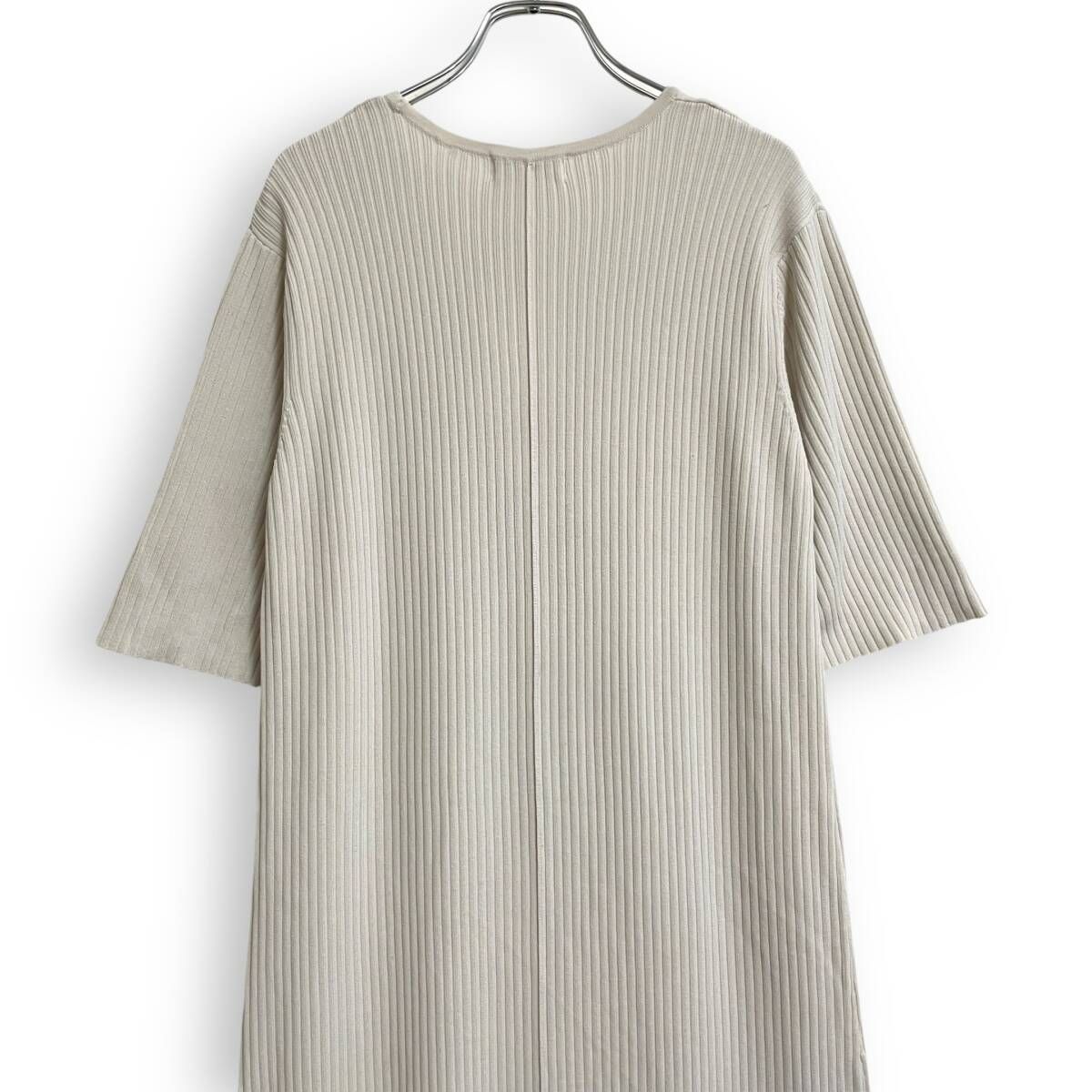 なる早出荷 R2517 RIVE DROITE リブドロワ Uネック リブワンピース 五分丈 ベージュ 40