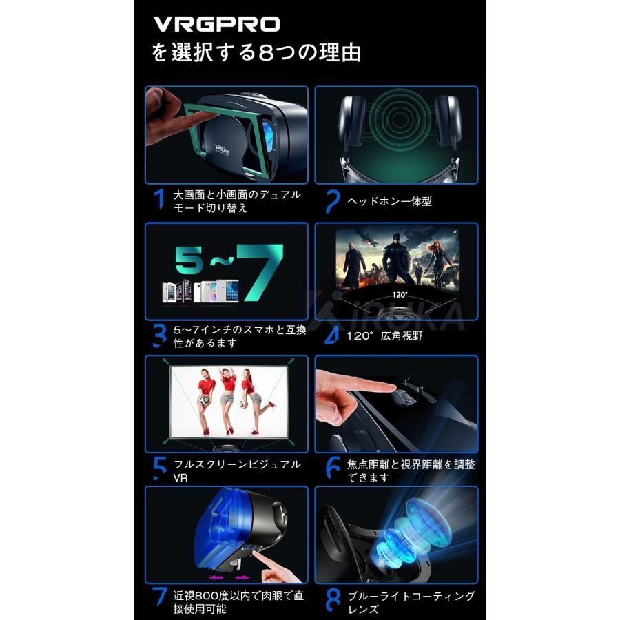 VR ゴーグル VRヘッドセット iPhone androidスマホ用 ヘッドホン付き一体型 3D 5.4/6.1/6.3//6.7インチ メガネ 動画 ゲーム コントローラ/リモコン付き 2024