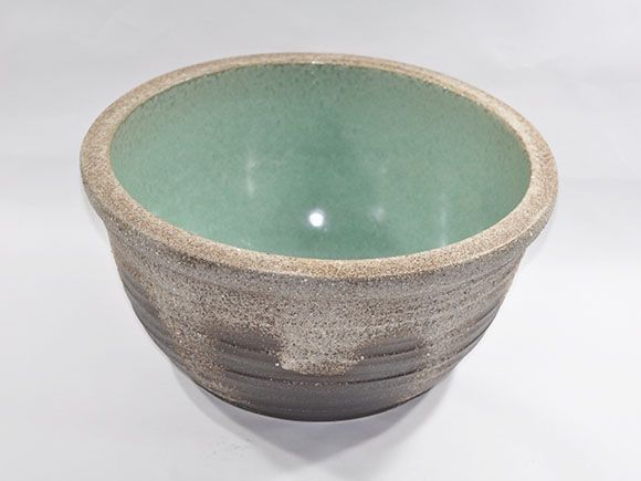 睡蓮鉢 めだか鉢】灰釉ひねり水鉢 アウトレット 13号サイズ 睡蓮鉢