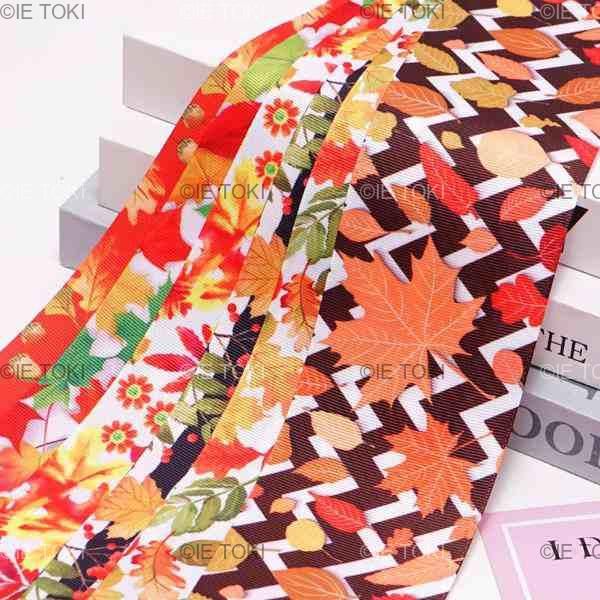 ちかく グログランリボン 植物と葉のプリント DIY DIY クラフト用品