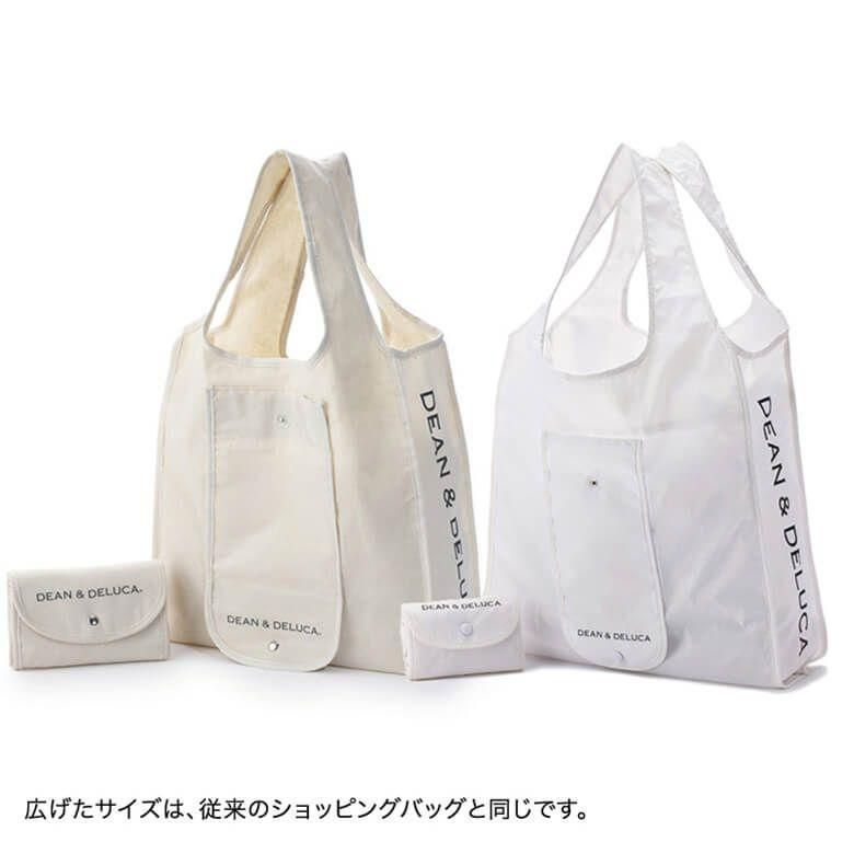 DEAN & DELUCA ショッピングバッグ　ホワイト エコバッグ 折りたたみ式 コンパクト ディーン＆デルーカ お買い物バッグ トートバッグ 携帯便利