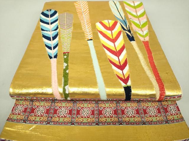 平和屋着物○龍村平蔵製 六通柄 本袋帯 大祝矢 金銀糸 正絹 逸品