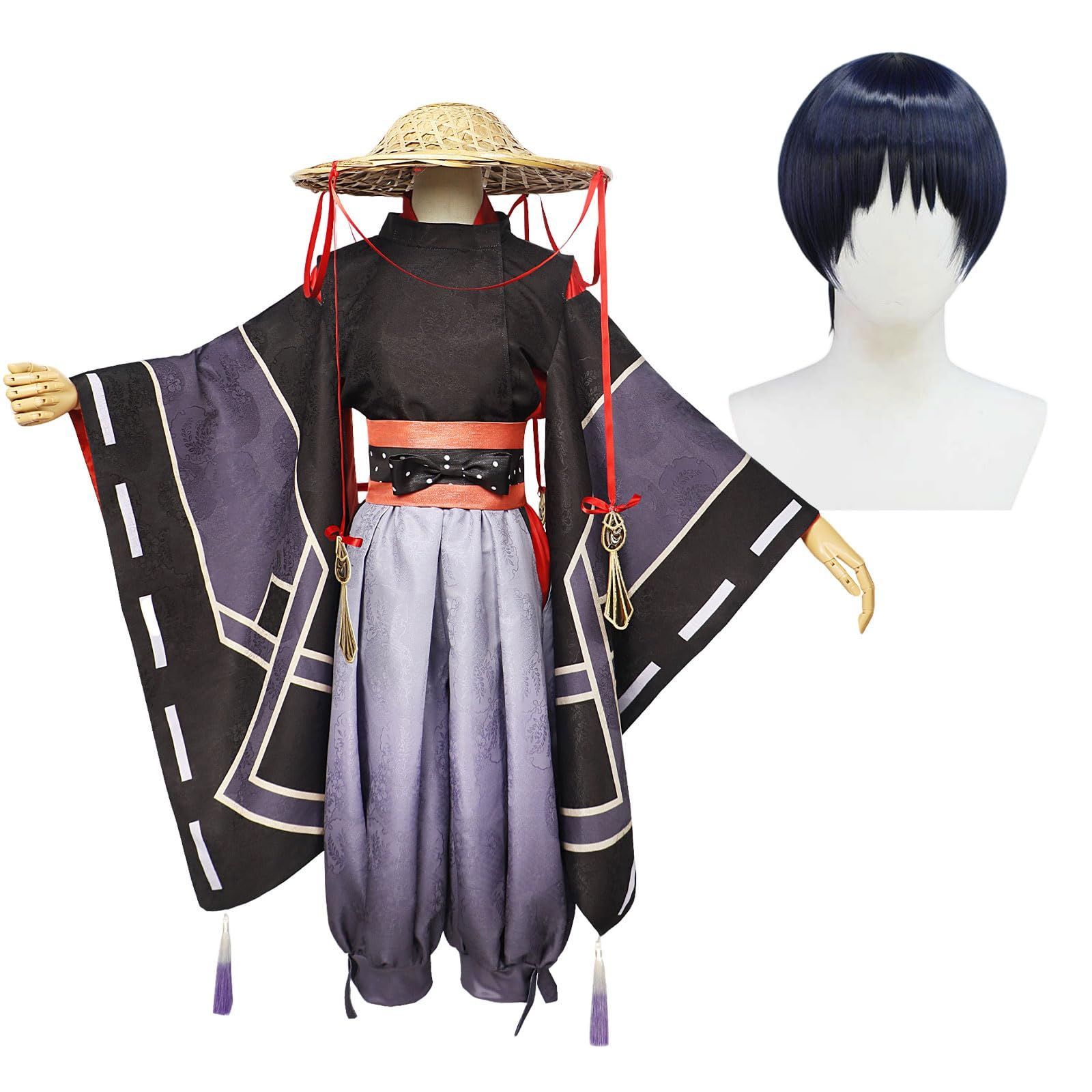 五次元 高品質 散兵 コスプレ ウィッグ付き 原神 国崩 放浪者 スカラマシュ 黒主 神父 ボディガード コスプレ衣装 フルセット コスチューム 大 BJ0925ML04