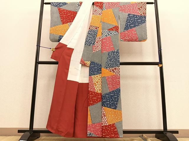 平和屋着物○上質な小紋 型染め 舞花文 正絹 逸品 未使用 AAAX0660zg