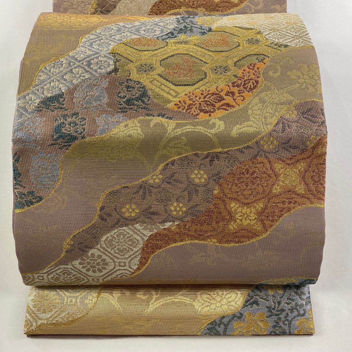 美品】 袋帯 名品 千地泰弘 落款 有栖川 花兎 箔 金銀糸 灰紫 六通