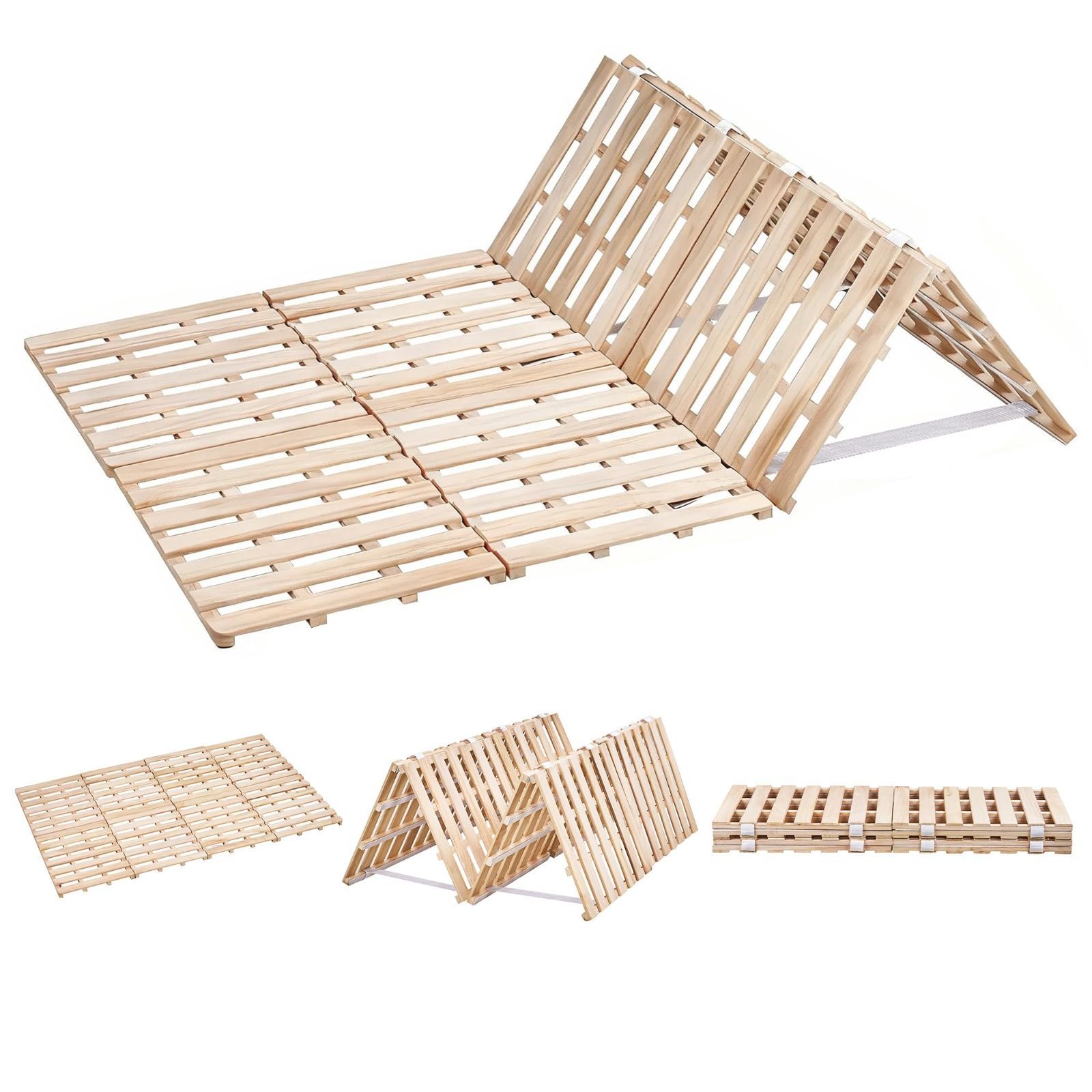 VECELO ベッド すのこベッド セミダブル すのこ 折りたたみ 四つ折り 幅196×奥行120×高さ2.5cm 折りたたみ 木製 畳み 一人暮らし 天然桐 頑丈 通気性 コンパクト 組立簡単 静音 カビ防止 和室 フロアベッド