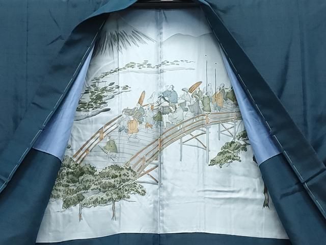 平和屋着物○男性 紬 アンサンブル 藍鉄色 正絹 逸品 CAAU9944vf