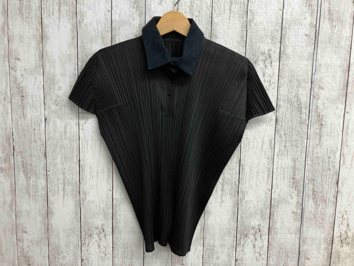 PLEATS PLEASE ／PP43-JK632／BLK ／ポロシャツ／襟付け外し可