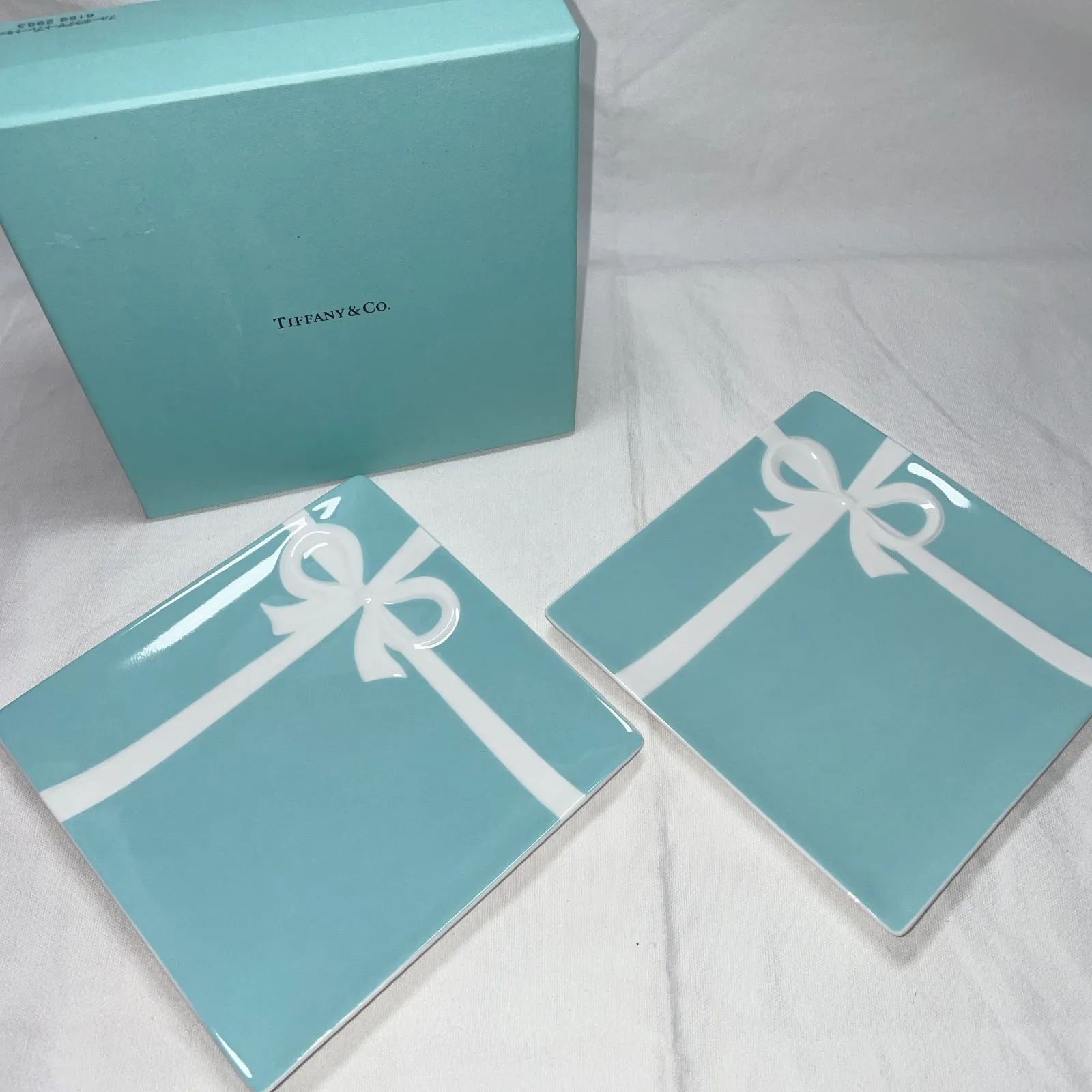 美品】Tiffany ブルーボウデザートプレート 2枚 ティファニーブルー