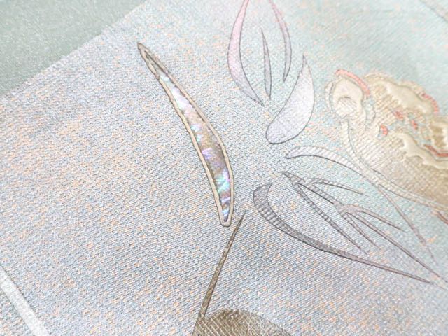 【和】16200o 九寸名古屋帯　オリジナル　太鼓柄　草花にネコと蜻蛉　金駒刺繍 和】16200o 九寸名古屋帯 オリジナル 太鼓柄 草花にネコと蜻蛉