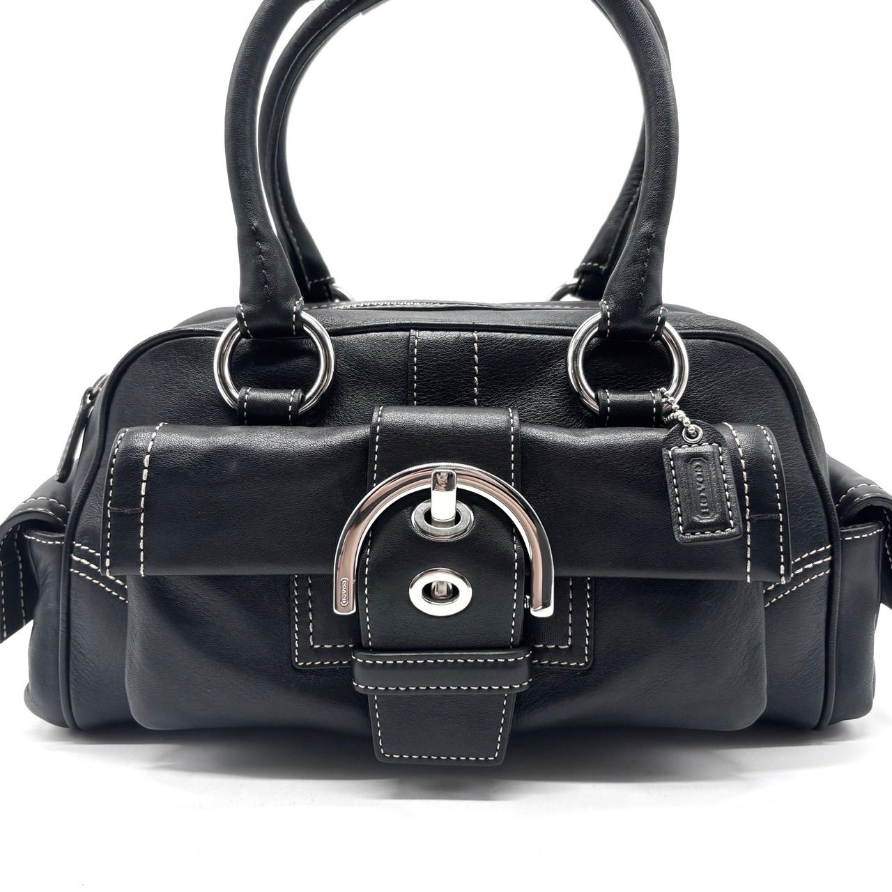 COACH Y2K belt black leather shoulder mini boston bag unisex コーチ トートバッグ ハンドバッグ ショルダーバッグ