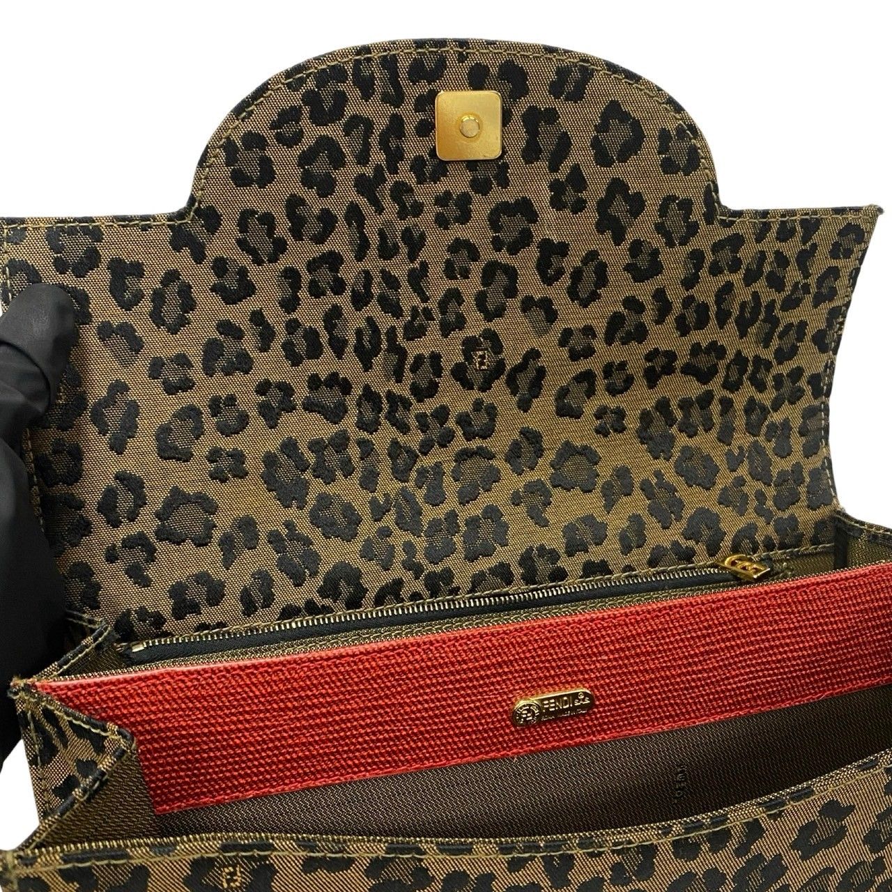 美品 FENDI ハンドバッグ レオパード柄 FF金具 レザー 未使用保管品 希少品 FENDI フェンディ FF ロゴ 金具 キャンバス