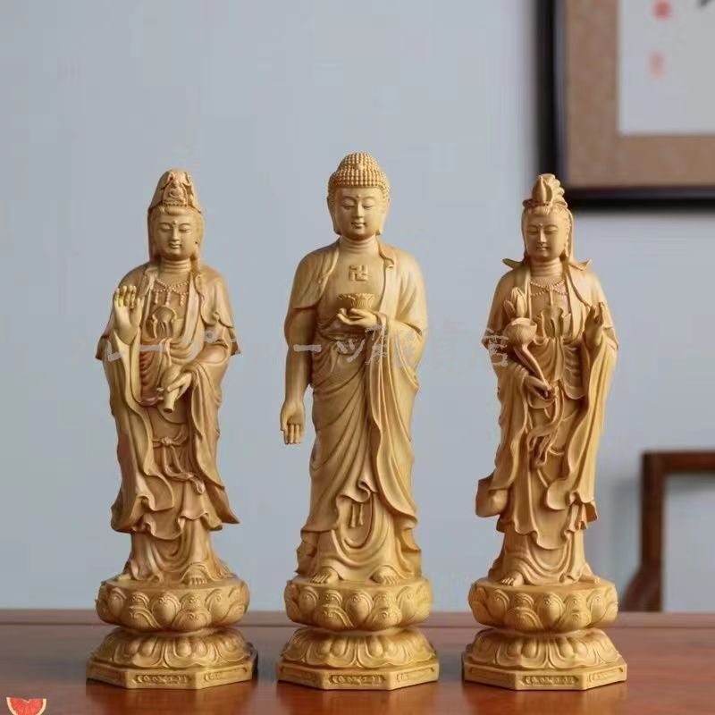仏教美術 阿弥陀如来 観音菩薩 大勢至菩薩像 三尊立像 ツゲ 木彫