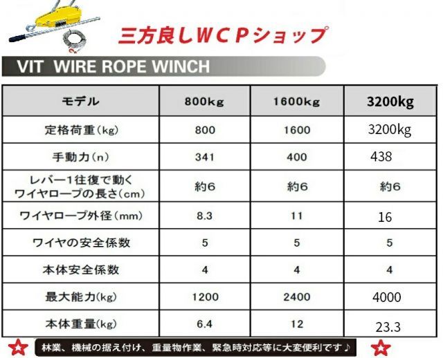 携帯用ワイヤー式ウインチ