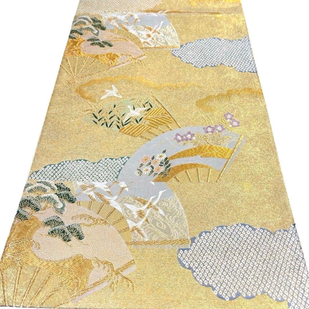 袋帯 扇 菊花 菖蒲 観世水 鶴 金糸 着物 102b p - メルカリ