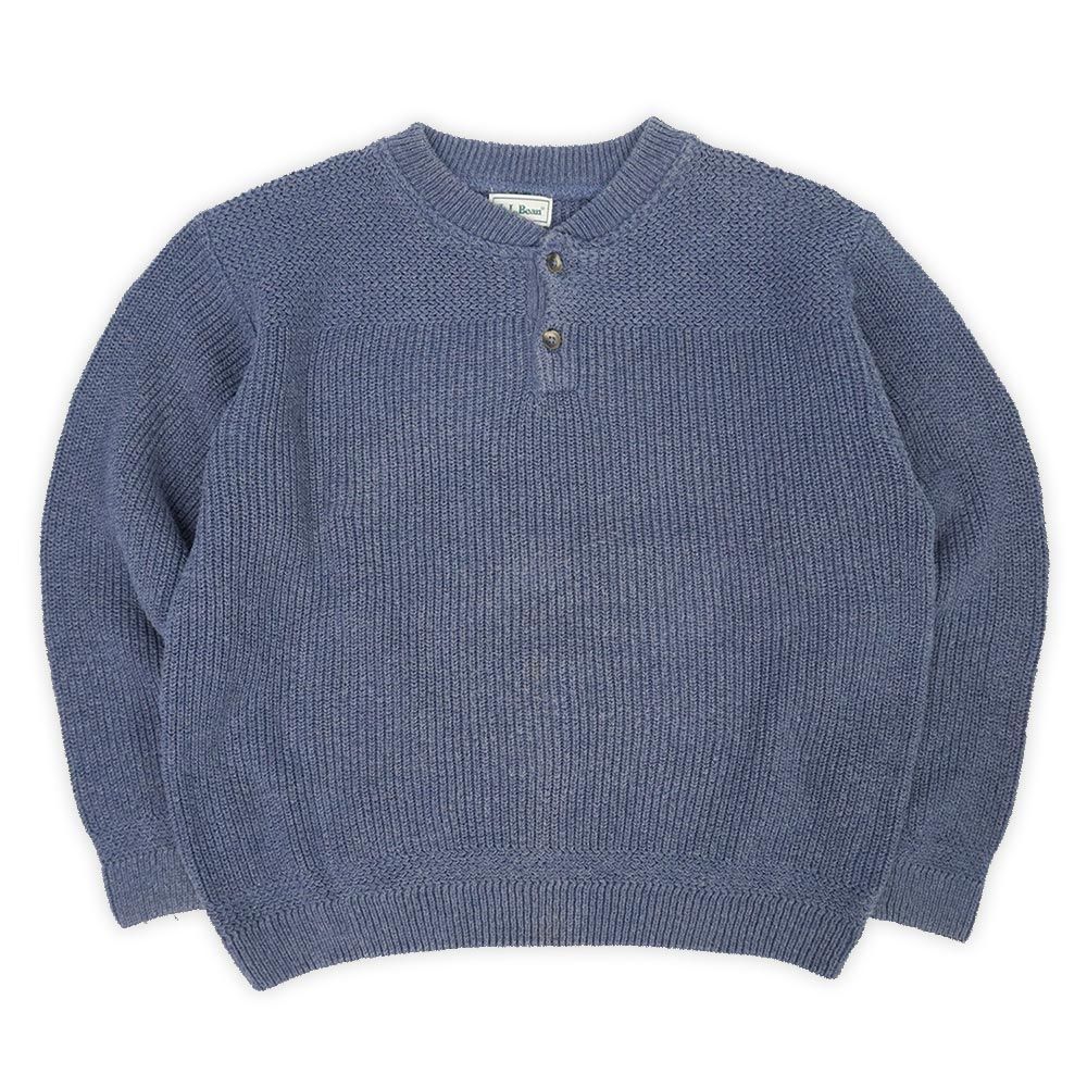 エルエルビーン L.L.Bean 90s 90年代 ヘンリーネック コットンニット 旧タグ オールド 無地 MADE IN USA アメリカ製 ヴィンテージ 古着 メンズ ニット・セーター ブルー L【中古】
