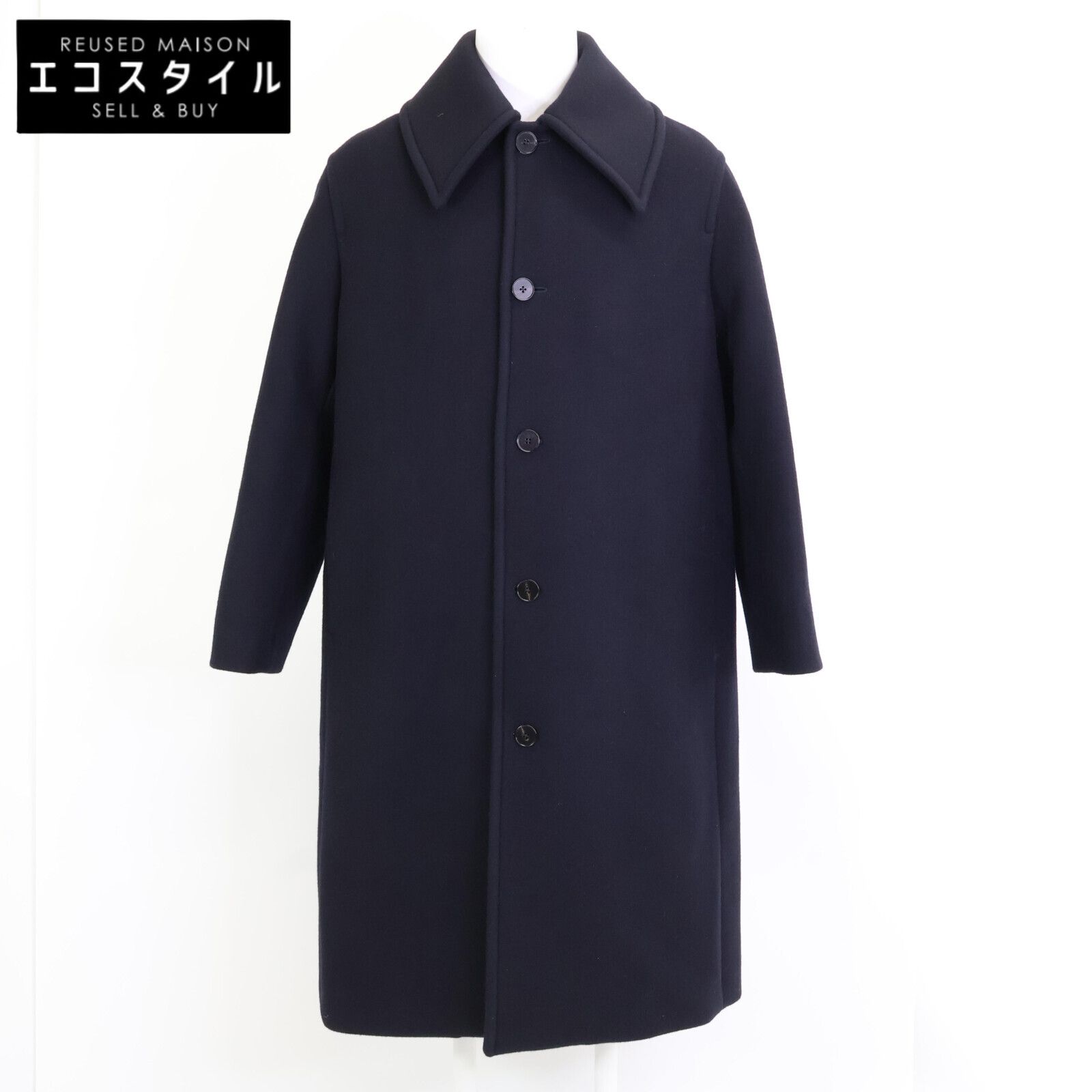 JIL SANDER ジルサンダー ウール ステンカラーコート ネイビー 中古・古着通販】JIL SANDER NAVY (ジルサンダー ネイビー) ウール混